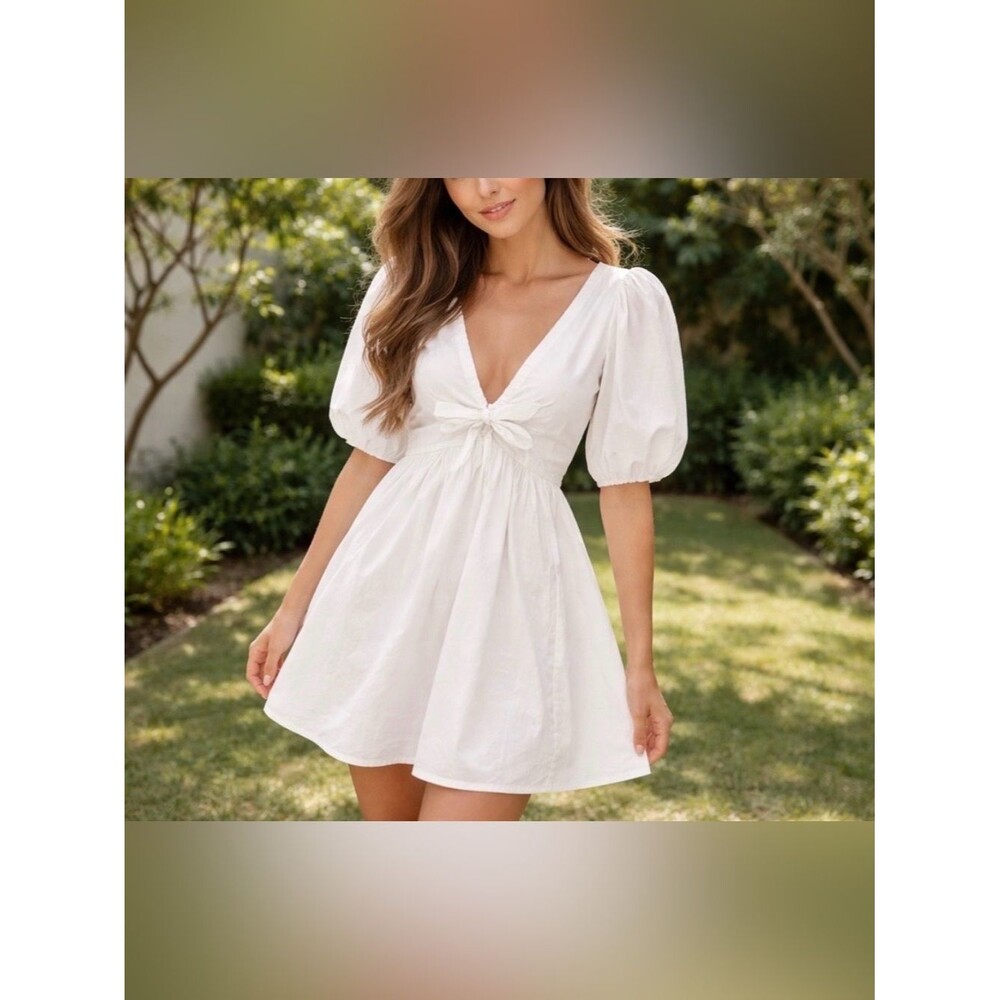Abercrombie & Fitch White Puff Sleeve Cottagecore Mini Dress Women’s Size Medium